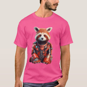 T-shirt Robot Panda Rouge Mécanique Futuriste Cyborg à Vap