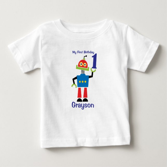 T-shirt robot pour 1er anniversaire (Devant)
