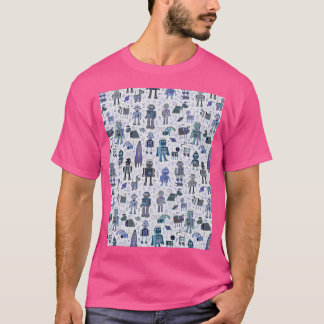 T-shirt Robots Dans L'Espace - Bleu Et Gris - Motif Amusan