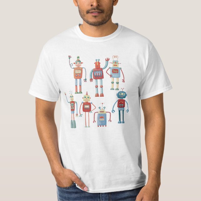 T-shirt Robots rétro style des années 1950 (Devant)