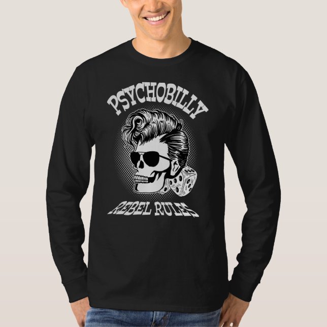 T-shirt Rochabilité Skull Vêtements Psychobilly Rocker Roc (Devant)