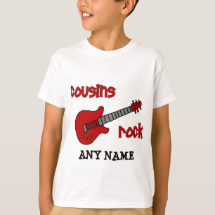 T-shirt Roche de cousins ! avec la guitare rouge