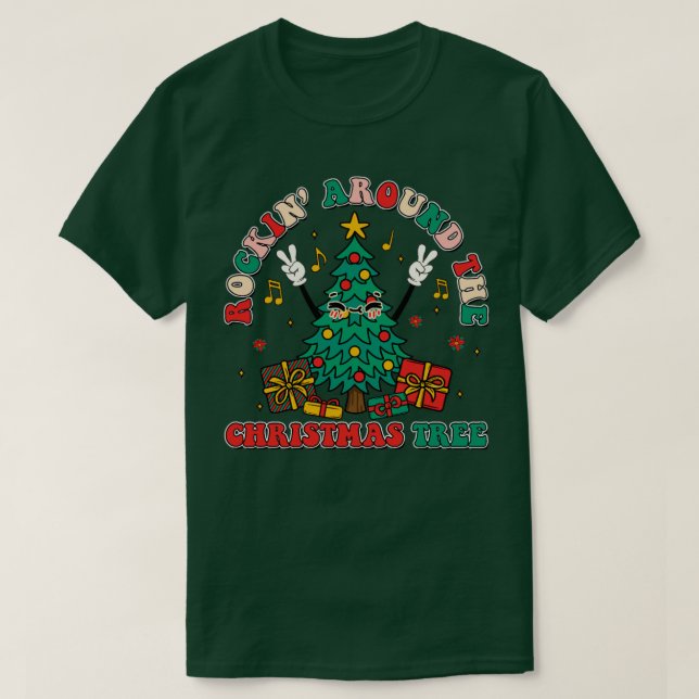 T-shirt rocher autour de l'arbre de noël (Design devant)