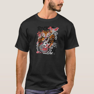 T-shirt Rock and Roll Guitar Classic Japanese Tiger Tattoo