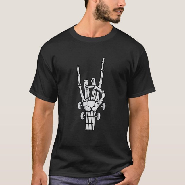 T-shirt Rock and Roll Skeleton Main Guitare Music Lover (Devant)