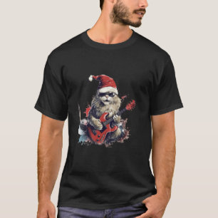 T-shirt Rock Chat Jouer Guitare Funny Noël Père Noël Clau