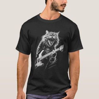 T-shirt Rock Chat Jouer Guitare Homme femme Funny Guitare 