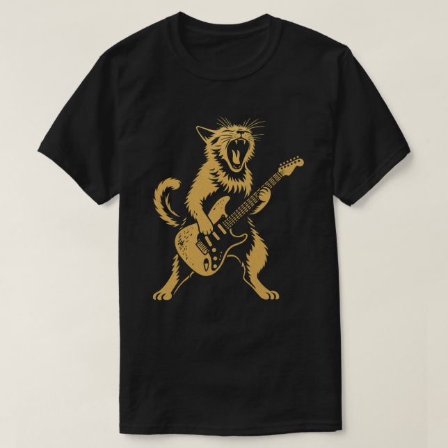 T-shirt Rock et Roll Chat Jouer de la guitare | L'art musi (Design devant)