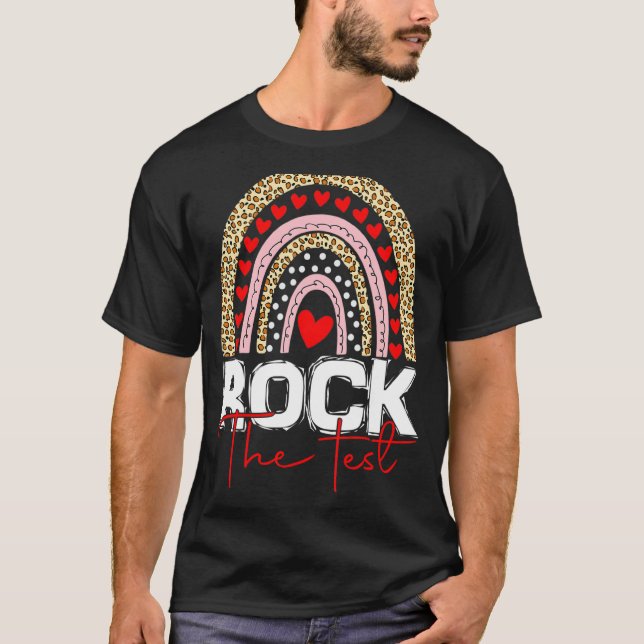 T-shirt Rock Le Jour De Test Enseignant Rainbow Leopard Te (Devant)