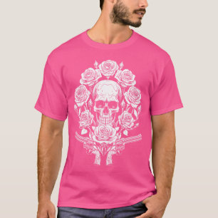 T-shirt Rock Music 1980S 80S Glam Skeleton Rose Skull Gun