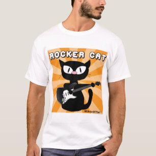 T-shirt ROCK n ROLL Chat de Dessin Animé Rockeur Noir