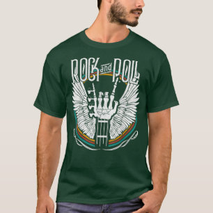 T-shirt Rock N Roll Skeleton Guitar Wing Heavy Metal Music