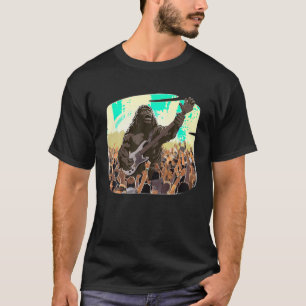 T-shirt Rock On Bigfoot Sasquatch Aime Rock And Roll Graph