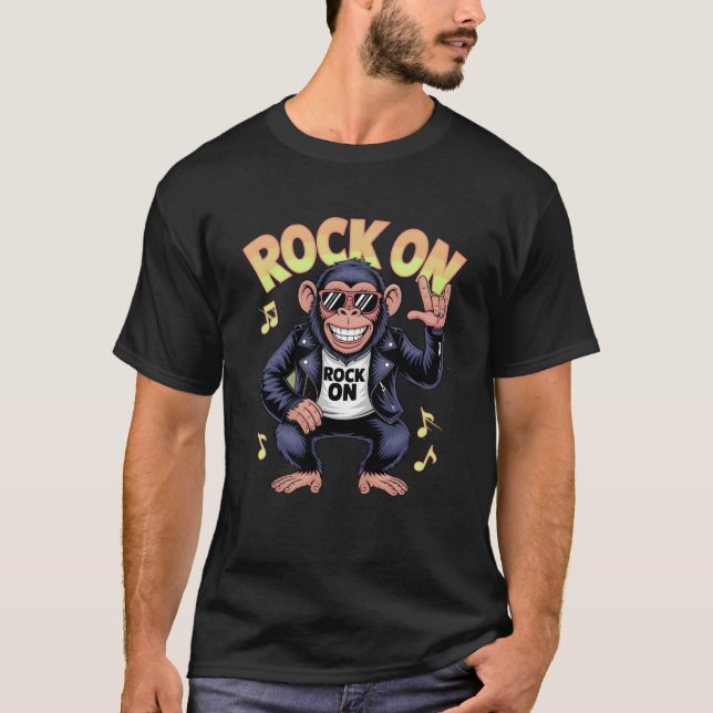 T-shirt Rock On Cool Chimp With Sunglasseshrowing Rock gif (Devant)