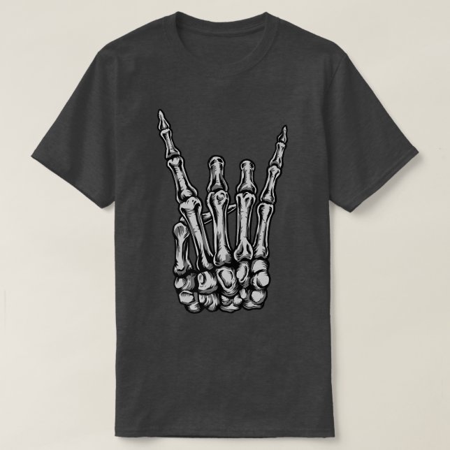 T-shirt Rock On Skeleton Hand  Don't Stop After The Concer (Design devant)