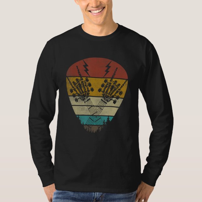 T-shirt Rock & Roll Skeleton Hand Rock On Guitar Neck Lets (Devant)