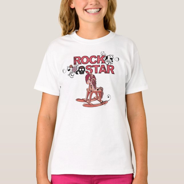 T-shirt Rock star drôle cheval rocking filles tee (Devant)