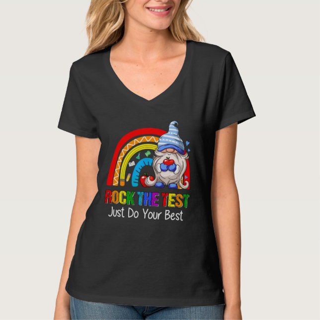 T-shirt Rock The Test  Teacher Testing Day Rainbow Gnomes (Devant)