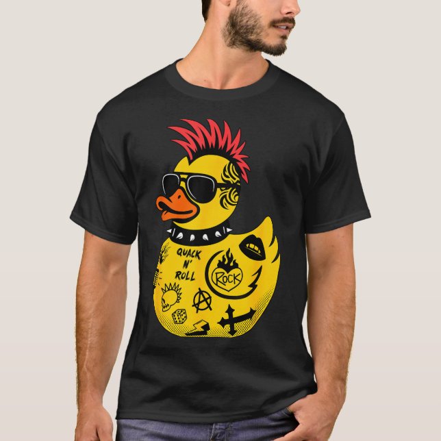 T-shirt Rock Yellow Rubber Duck Men Women Kids Funny Duck  (Devant)