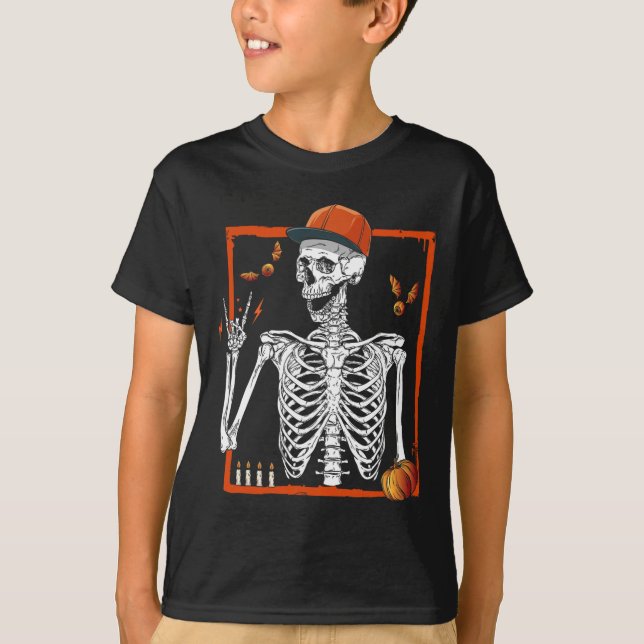 T-shirt Rocker Skeleton Rocher Main Rock Sur Costume Drôle (Devant)