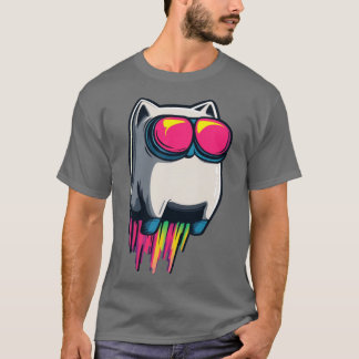 T-shirt Rocket Cat Cool Futuristic Feline with Neon Goggle