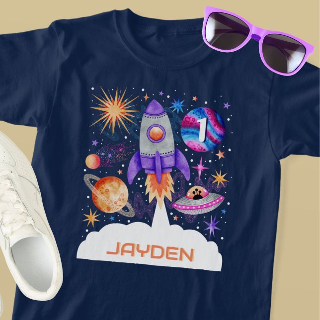 T-shirt Rocket Ship Planets UFO et Astronaut Space Boys (Rocket Ship Planets UFO and Astronaut Space Boys T-Shirt)