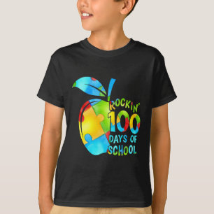 T-shirt Rockin' 100 Jours De Puzzle D'École Apple Autisme 