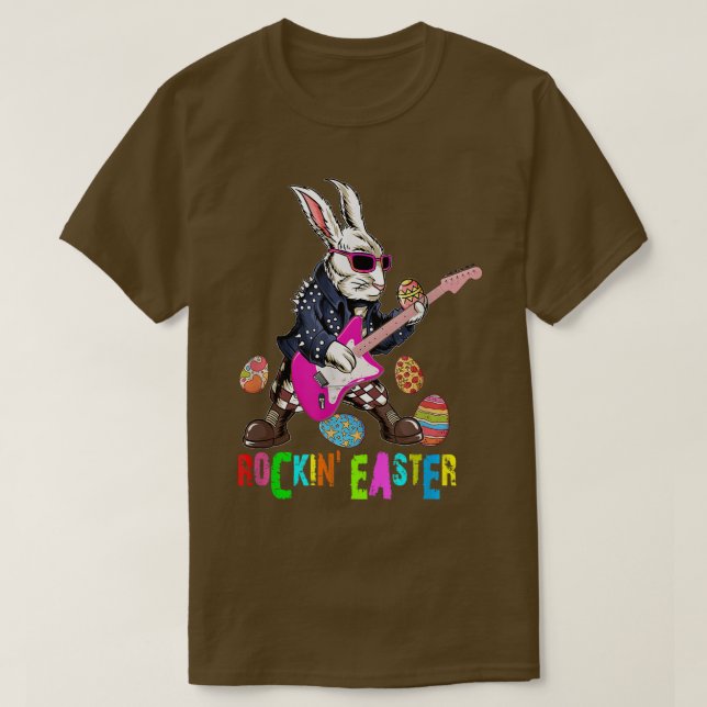 T-shirt Rockin Easter Cool Bunny Playing Guitar Easter Day (Design devant)
