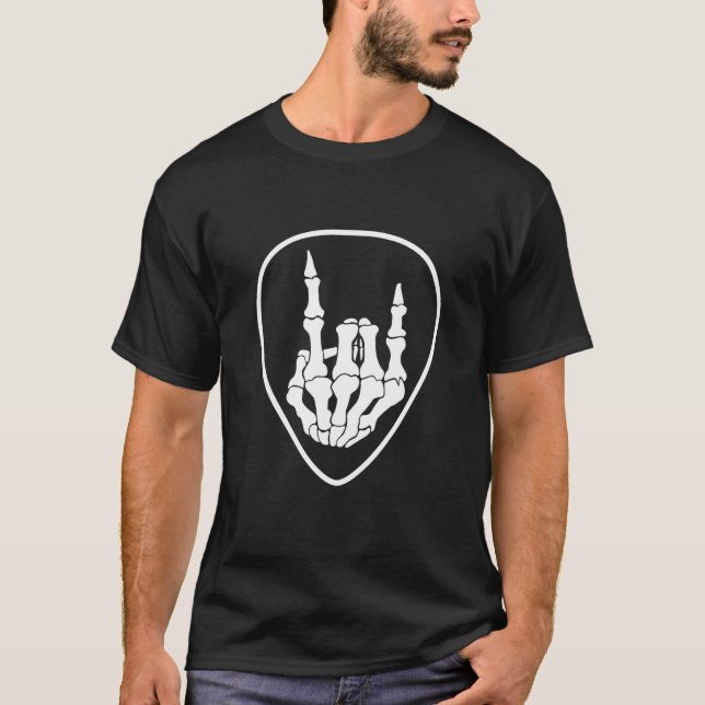 T-shirt Rocknroll Retro Guitar Plectrum Rock Et Roll Skel (Devant)