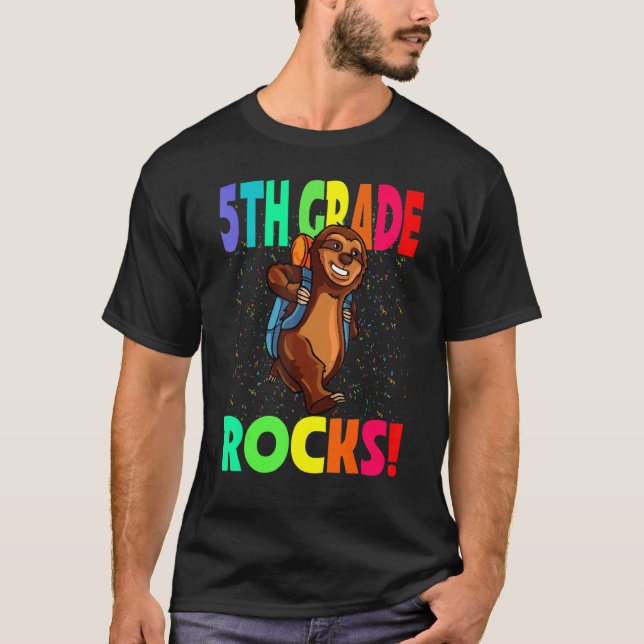 T-shirt Rocks de 5e année Sloth Retour à l'école (Devant)