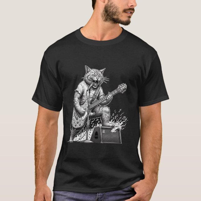 T-shirt Rockstar Music Cat Graphic  (Devant)