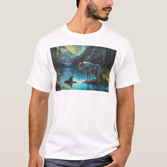 T-shirt Rocky Mountain Grey Wolf Art (Devant)