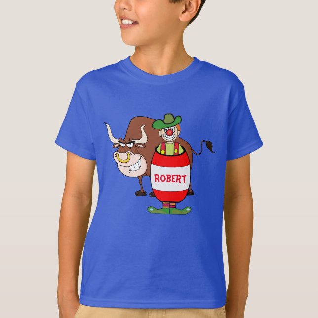 T-shirt Rodéo Clown en tonneau et Bull caricature Personal (Devant)
