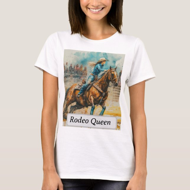 T-shirt Rodeo Queen Barrel Racing Cowgirl aquarelle (Devant)
