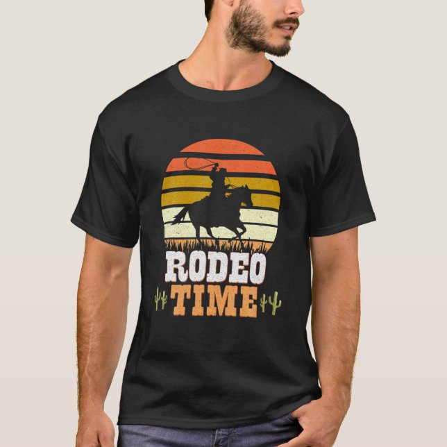 T-shirt Rodeo Time Cowboy Horse Ranch Lasso Retro Sunset R (Devant)