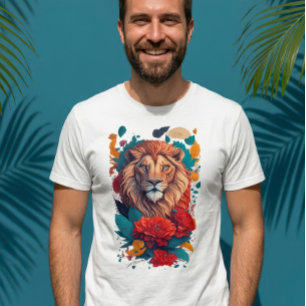 T-shirt Roi Lion Artistique Illustration Botanique IA pour