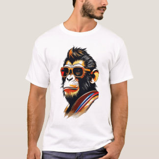 T-shirt Roi singe cool rétro portant des lunettes de solei