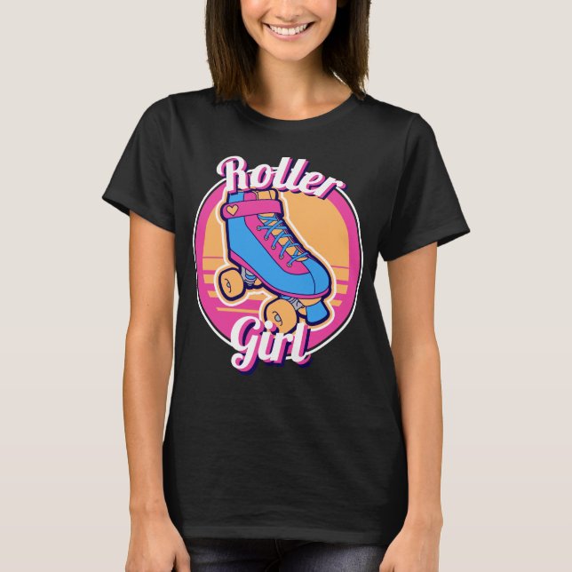 T-shirt Roller Girl Rose Blue 80s Summer Roller Skate (Devant)