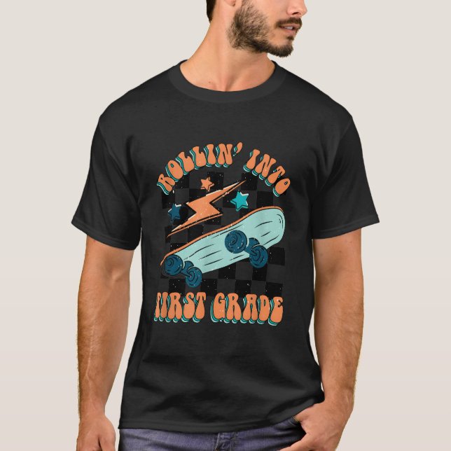 T-shirt Rollin' En 1Ème Année Retour À L'École Skateboard  (Devant)