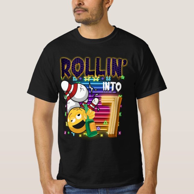 T-shirt Rollin en 7 Bowling Anniversaire fête 7e Anniversa (Devant)
