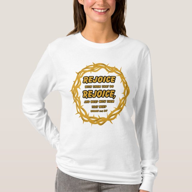 T-shirt Romains 12:15 Bible Écriture Femme Longue Manche (Devant)