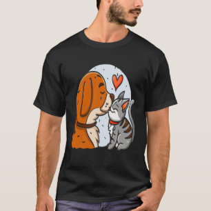 T-shirt Romance mignon chien baiser chat