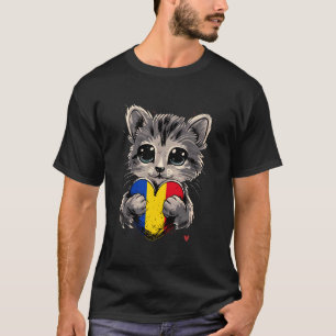 T-shirt Romania Chat Mignon Cœur Drapeau Roumain Racine Ro