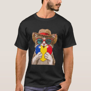 T-shirt Romania Racines Roumaines Chat Mignon Cœur Drapeau
