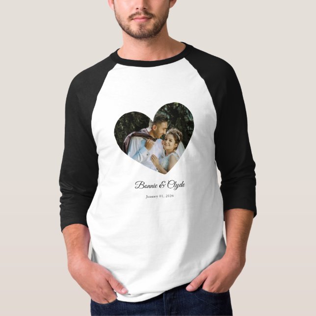 T-shirt Romantic Heart Couple Name Date Personalized (Devant)