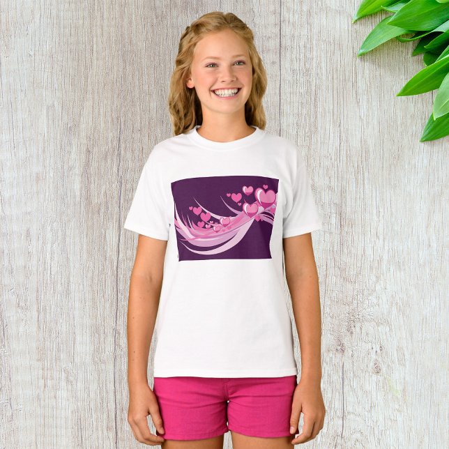 T-shirt Romantique Abstrait Coeurs Rose Design Sur Violet (Créateur téléchargé)