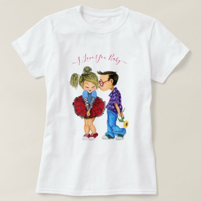 T-shirt romantique et texte - Je t'aime bébé (Design devant)