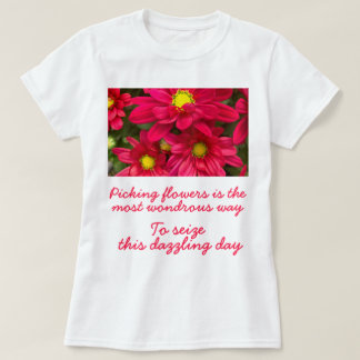 T-shirt Romantique Pun Magenta Fleurs Poème Joie Femmes