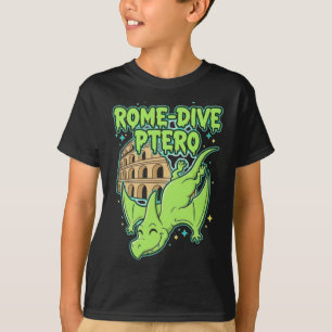 T-shirt Rome-Dive Ptero Cute Dinosaur & Colosseum Voyage A