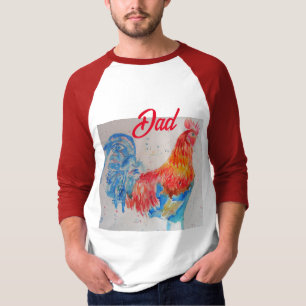 T-shirt Rooster rouge Aquarelle Peinture Fête des pères Pa